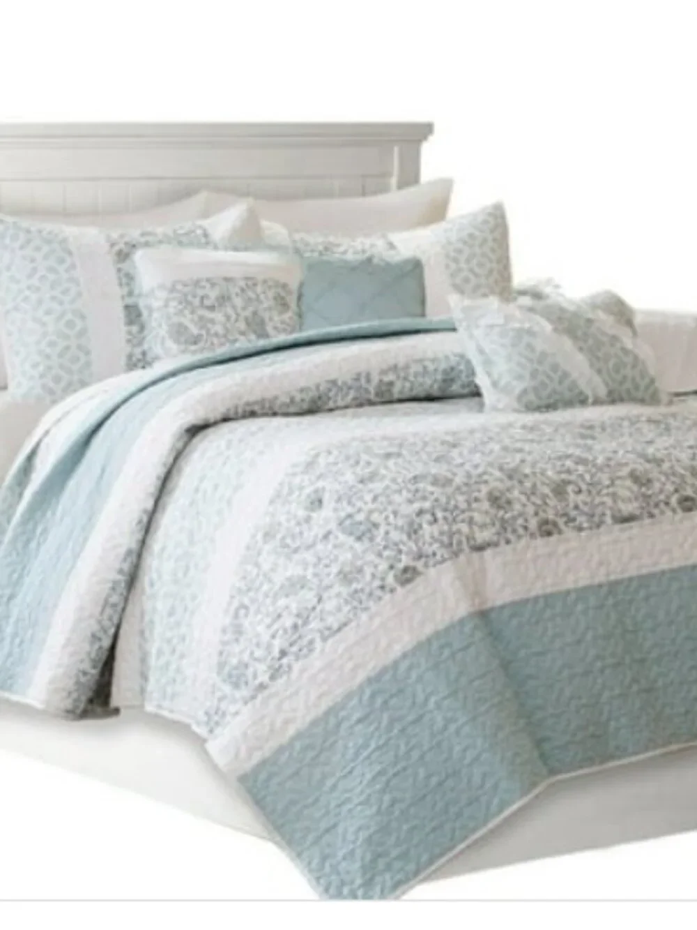 Vanessa 6-Piece Aqua Cotton Percale Full/Queen Quilt Set